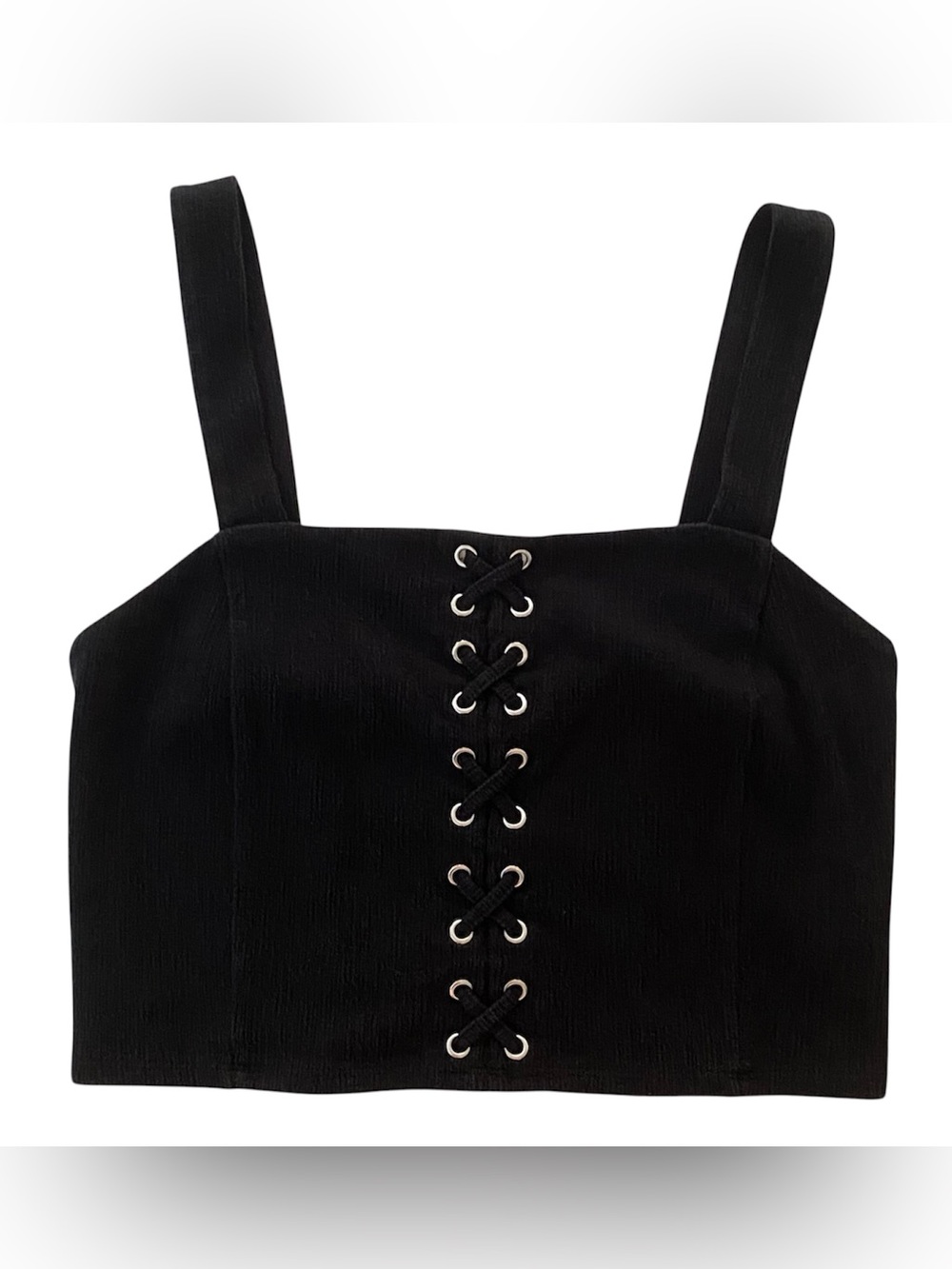 Forever 21 Lace-Up Silver Grommet Square Neck Black Crop Top Women Plus Size 0X